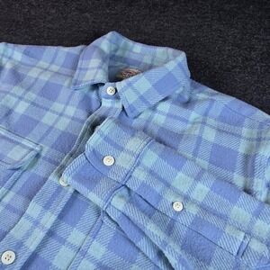 Faherty Men's Blue Plaid Sweater Shirt Button Front Long Sleeve Woven Size L